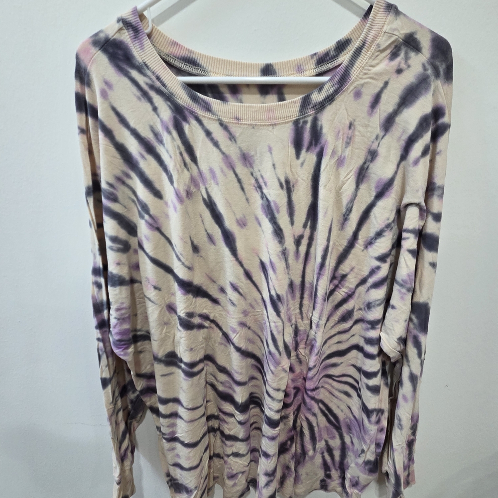 Tie-Dye Long Sleeve Top - Purple and Cream